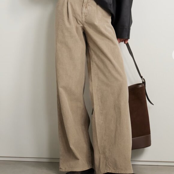 SLVRLAKE Pants - SLVRLAKE Taylor Pleated Cotton Corduroy Wide Leg Pants sz 28 Neutral Beige